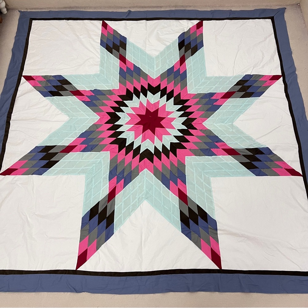 Handmade Texas Lone Star Patchwork Cotton Quilt Top/Topper Queen Size 86x86”